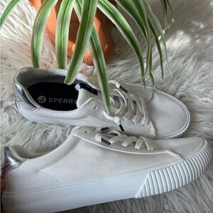 Sperry Canvas Sneakers in White and Silver